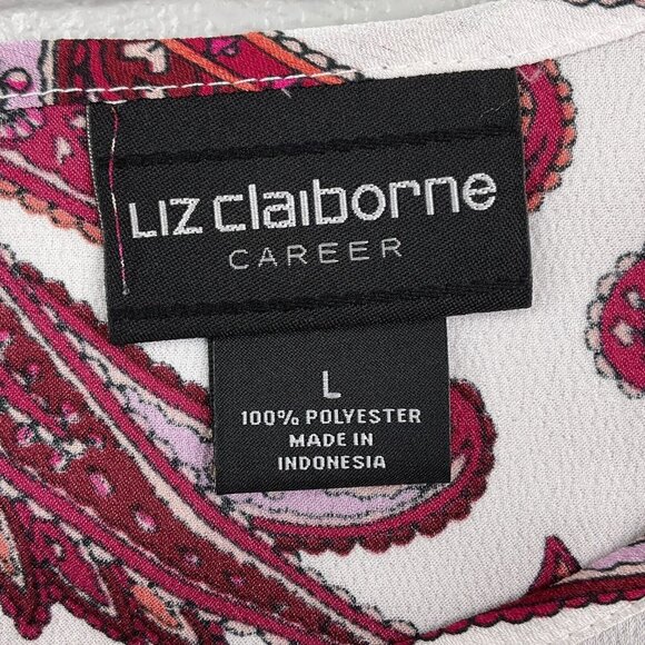 Liz Claiborne Blouse Women Large Pink Paisley Ruffle Sleeve Keyhole Career Party - Picture 7 of 13